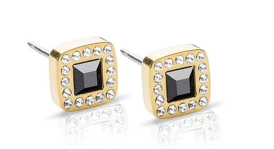 Blomdahl Golden Titanium 8Mm Brilliance Cushion Black Crystal Earring L