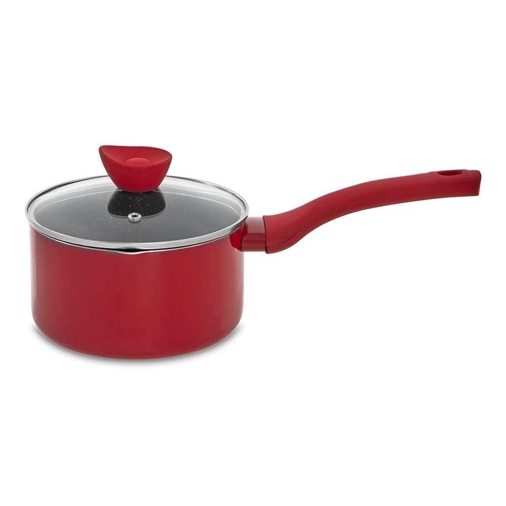 Yna Non-Stick Saucepan With Lid, Red & Black - 16 Cm