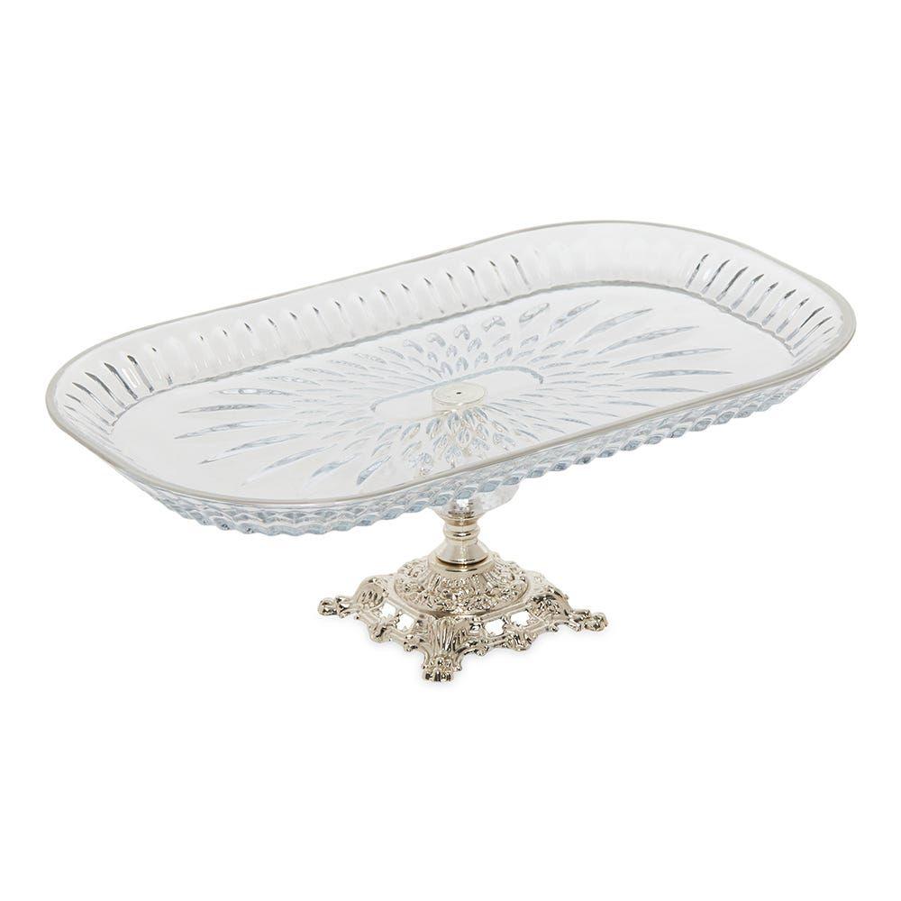 Lit Charging Serving Platter, Clear & Silver - 18x11 cm