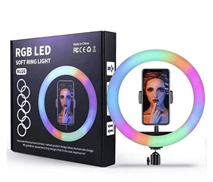 TikTok Mj26 10.2inch Dark Edge RGB Flash Ring Light For Camera Smartphone Youtube Video Shooting