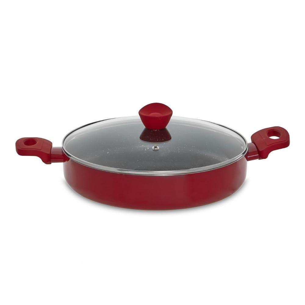 YNA Deep Frypan with Lid, Red & Black - 28 cm