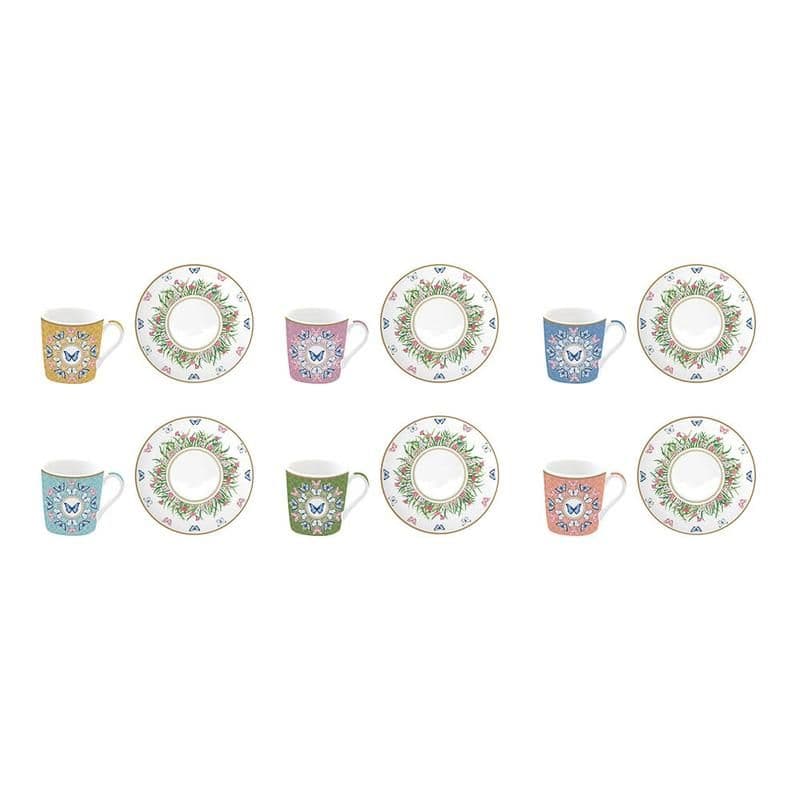 Spring Parade 6 Coffee Cups & Saucer Sets, Multicolour - 100 Ml