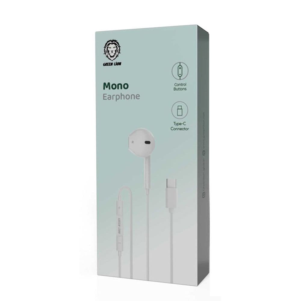 Green Lion Wired Mono Earphones With Type-C Connector - White