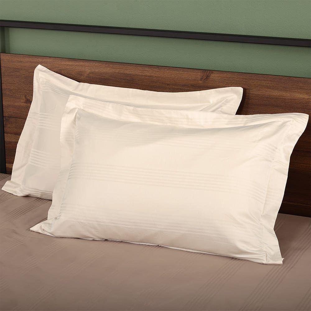 Supreme Dobby Stripes Oxford Pillowcase Set, Ivory Â€“ 50X75 Cm, 450 Tc