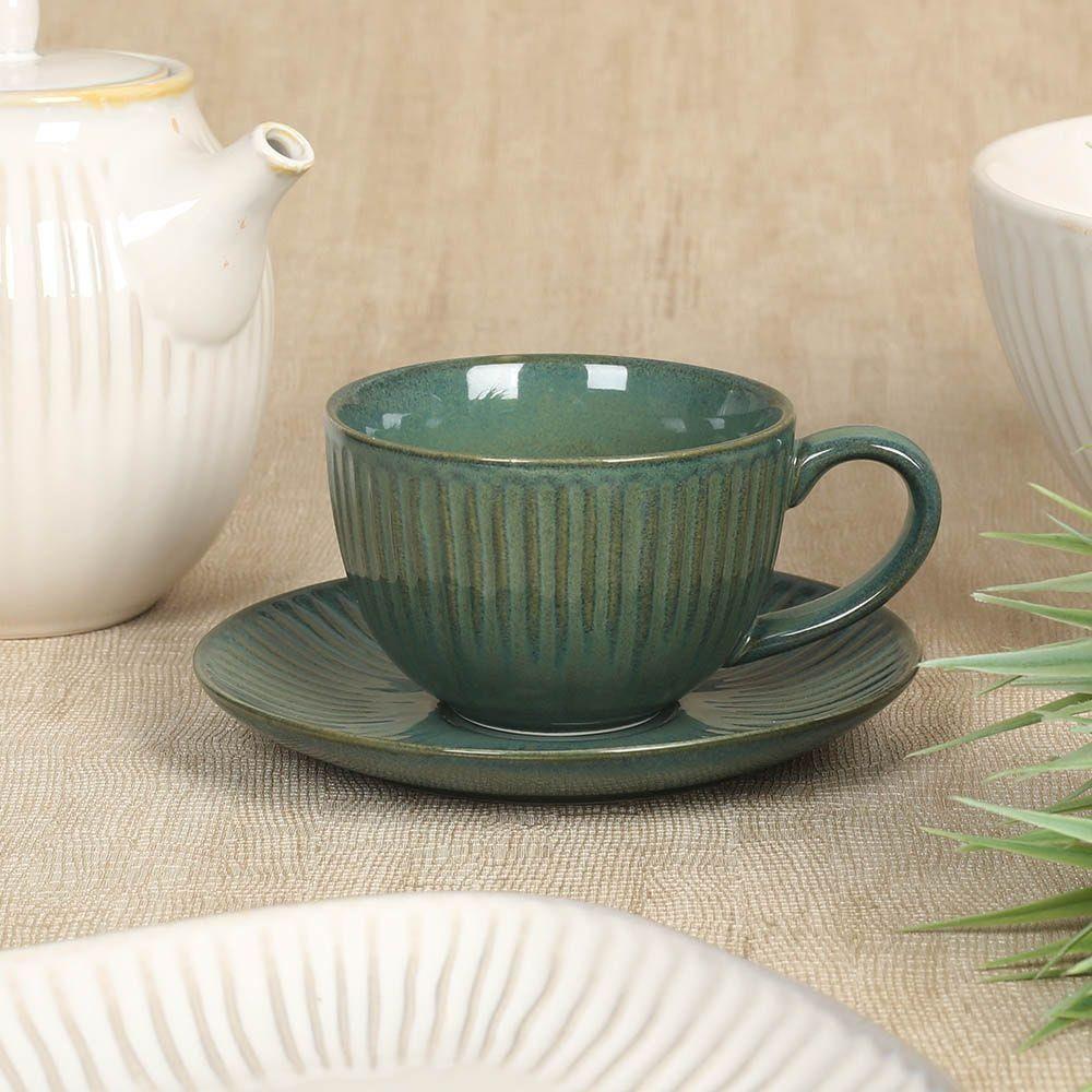 Gallery Porcelain Cup & Saucer, Green Â€“ 250 Ml