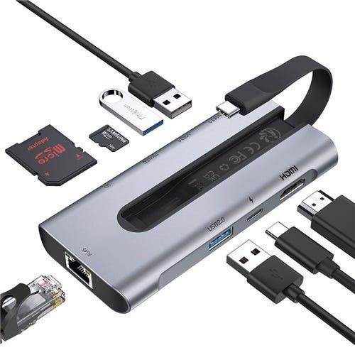 Esr 8-In-1 Portable Usb -C-Hub Silver