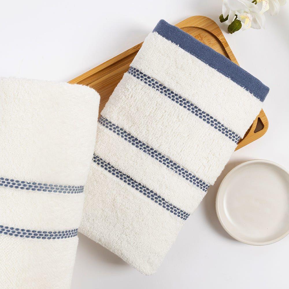 Cozmo Hand Towel, Ivory & Blue - 500 Gsm, 80X50 Cm