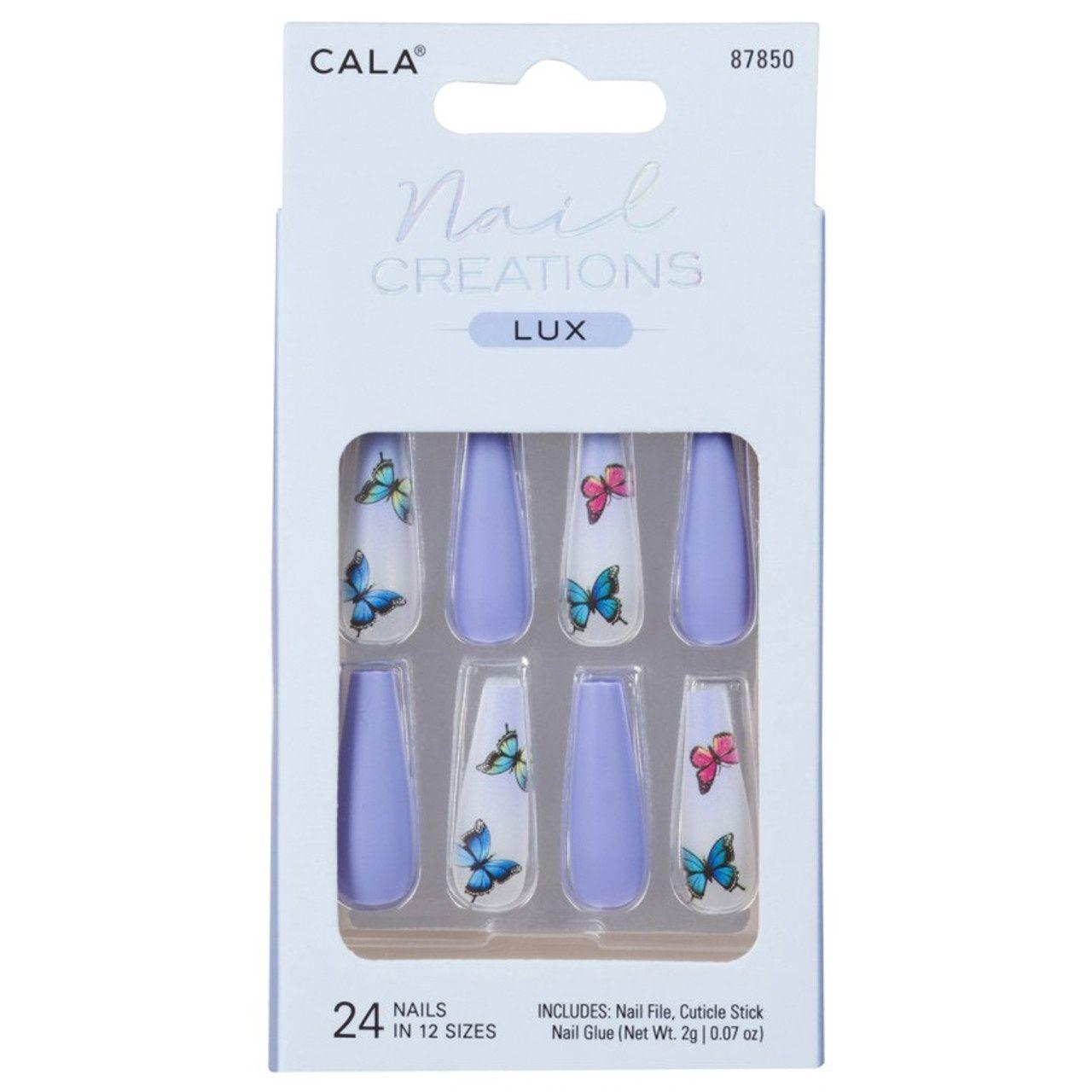 Cala Nail Creations Lux | Long Coffin Blue Butterfly 87850