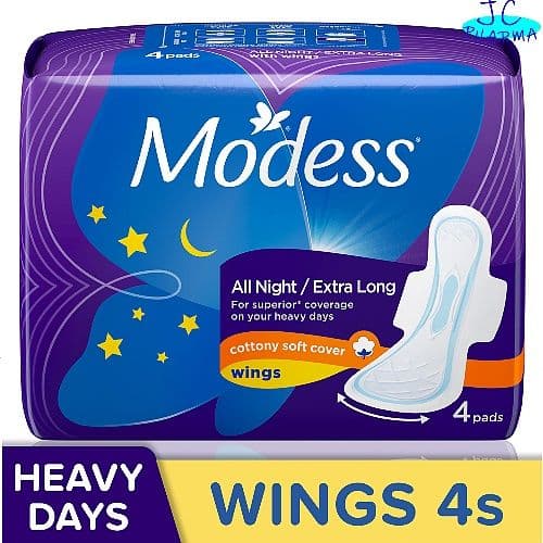 Modess All Night/Extra Long Cotton Soft Cover Wings 4S