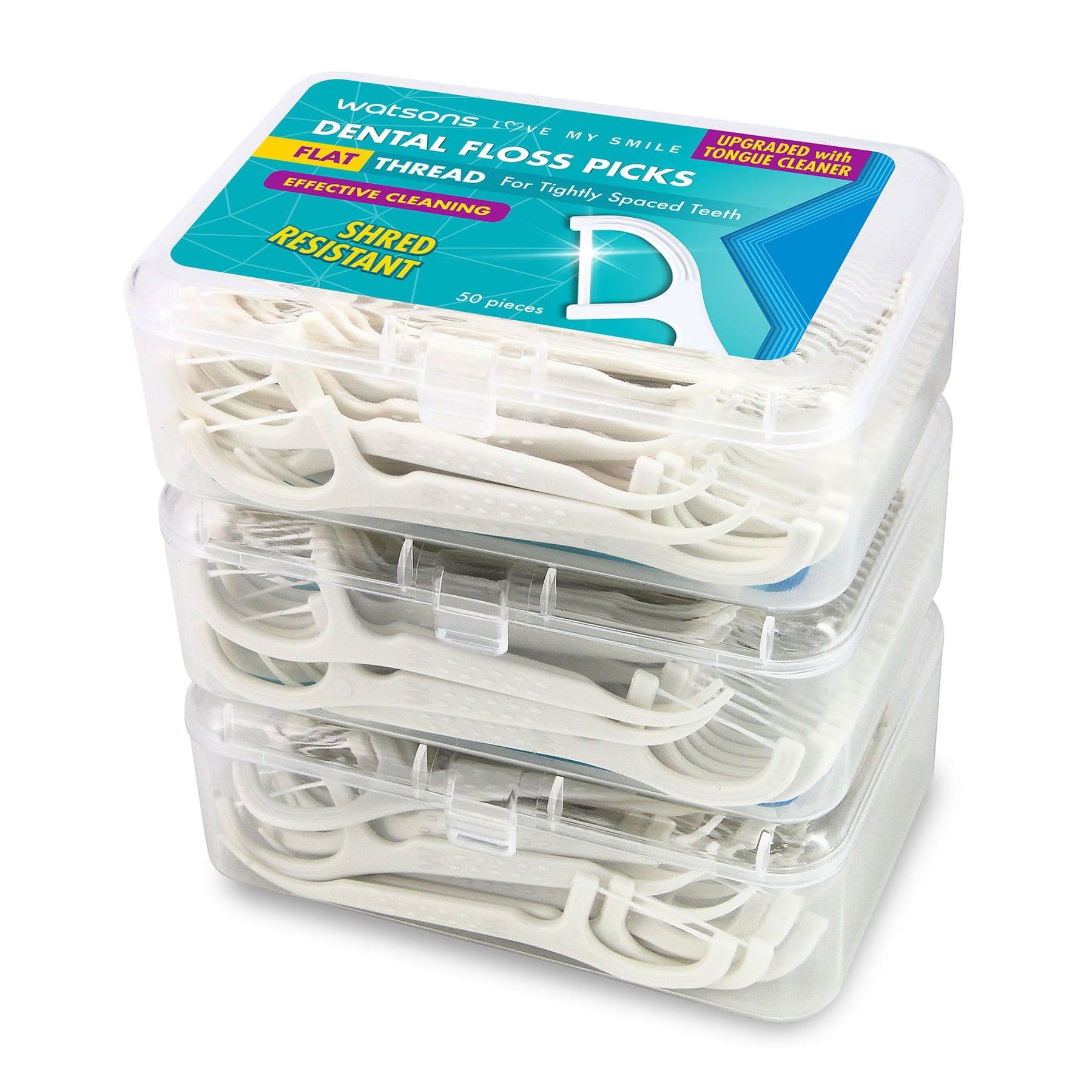 Watsons Flat Thread Dental Floss Picks With Tongue Cleaner 3X50Pcs