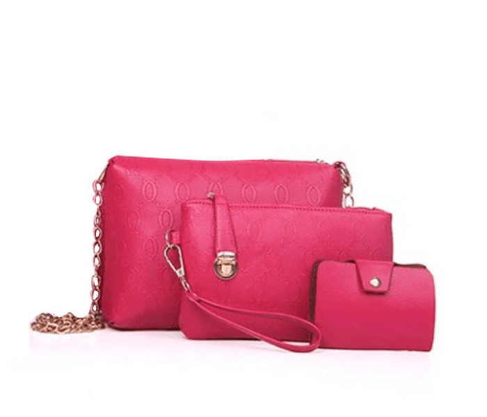 Ladies Luxury JA061 DDSK Bag 3 Pieces Set With Bear - Dark Pink