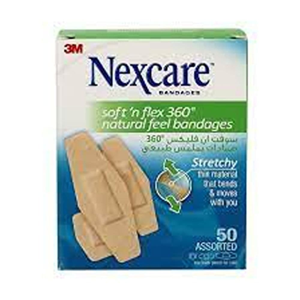 Nexcare Soft N Flex 360° Natural Feel Bandages Assorted 50Pcs