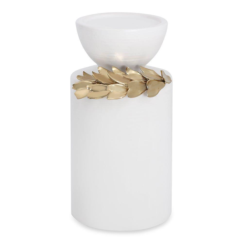 Petal Candle Holder, White & Gold - 11.5X21.5 Cm