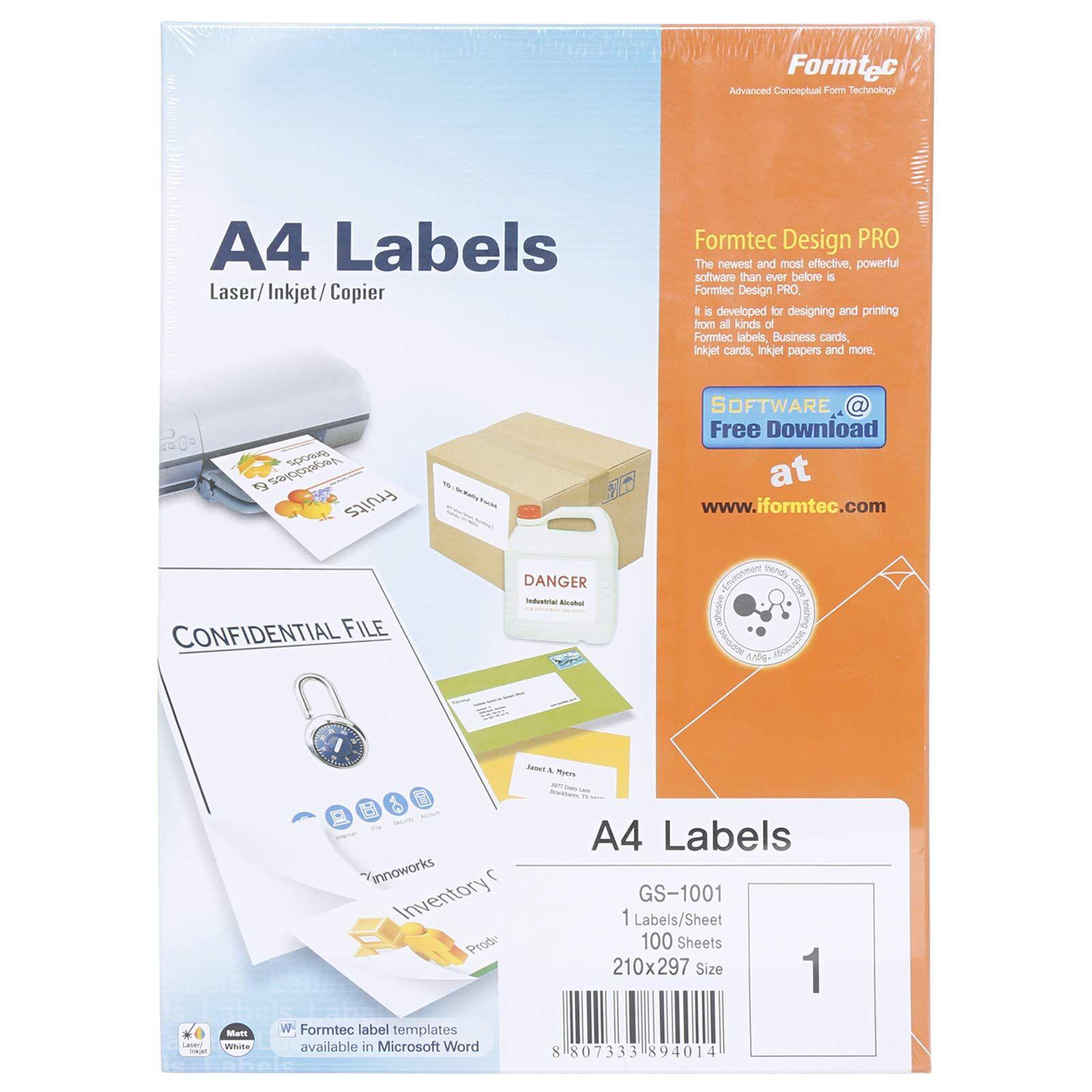 Formtec Stickers Labels 210X297 1 Labels Per Sheet (Pack Of 100) Ft-Gs-1001