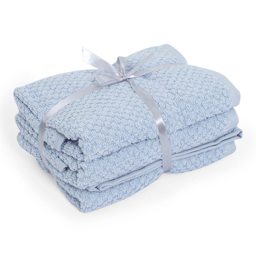 3-Piece Popcorn Textured Hand Towel Set, Light Blue - 40X60 Cm