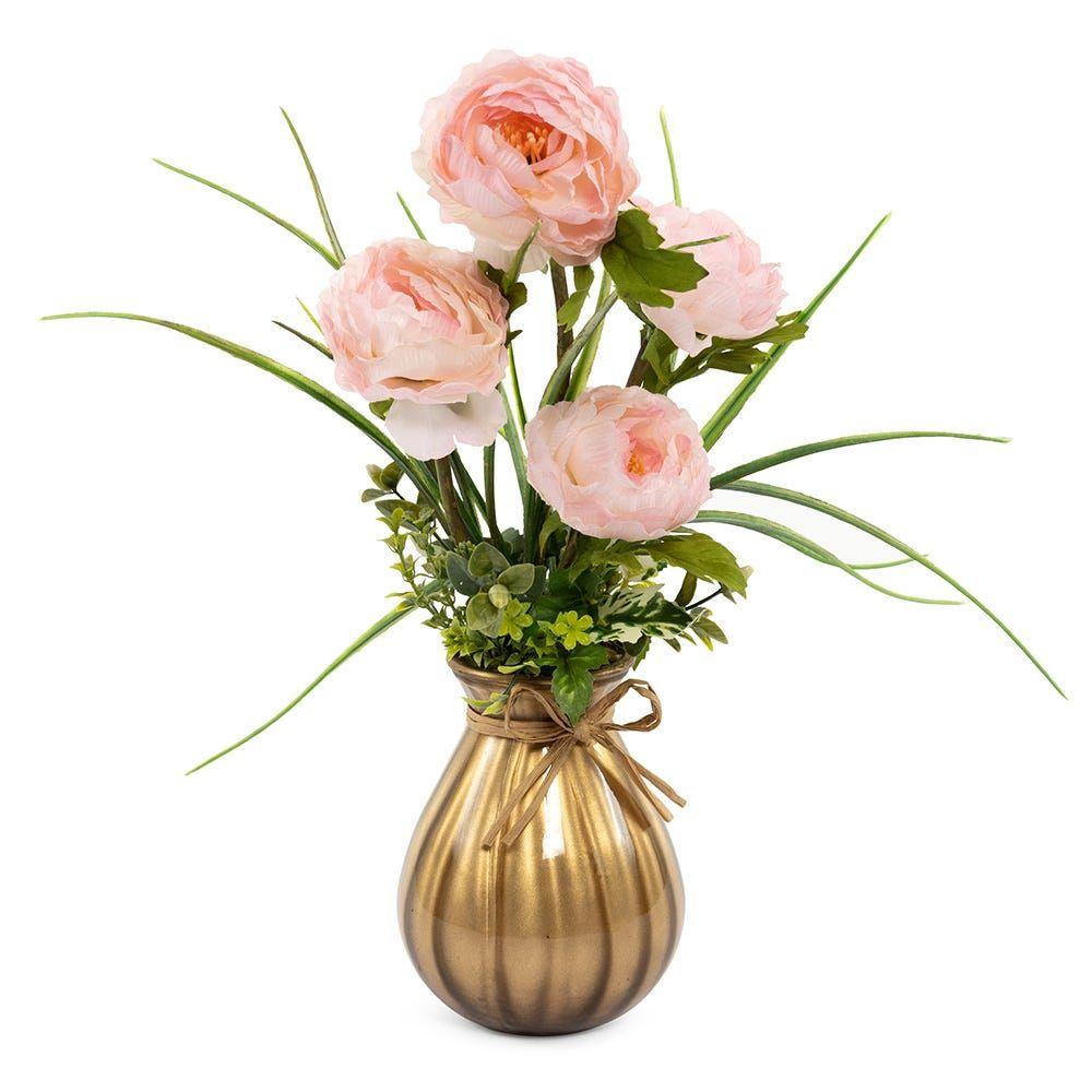 Ranunculus Garden Flowers With Vase, Pink - 17X13X38 Cm