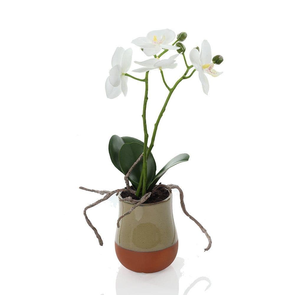 Orchid Artifical Flowers With Pot, White - 35 Cms