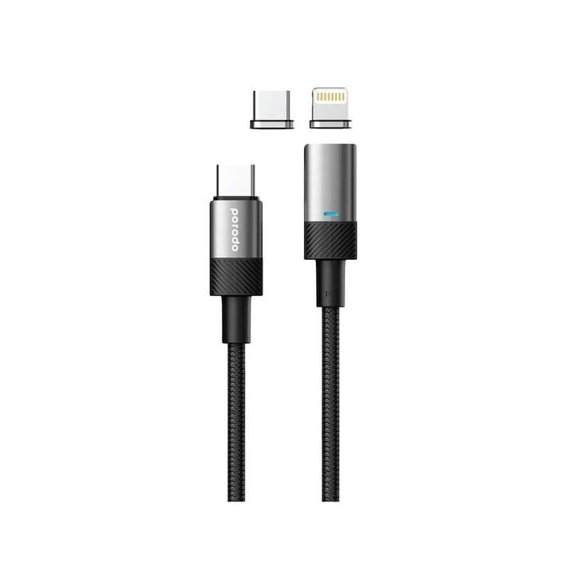 Porodo Multi-Connector Type-C Magnetic Connectors Data & Fast Charge With Aluminum Shell Black