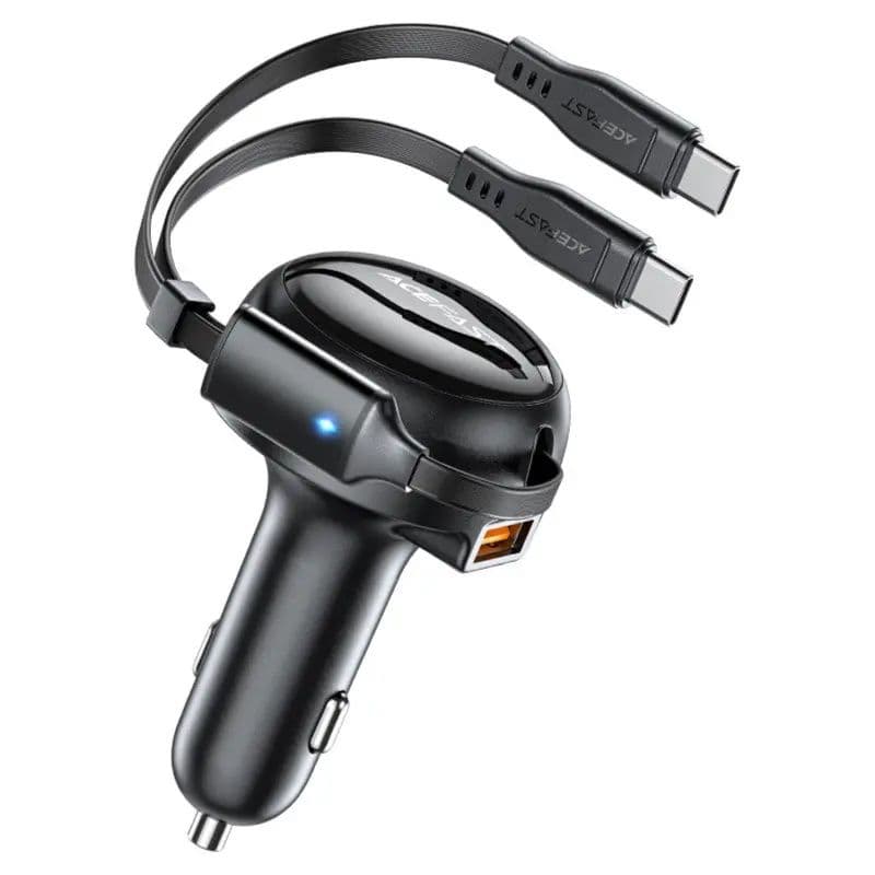 2-In-1 Retractable Usb-C + Usb-A Port Fast Car Charger - Acefast B13