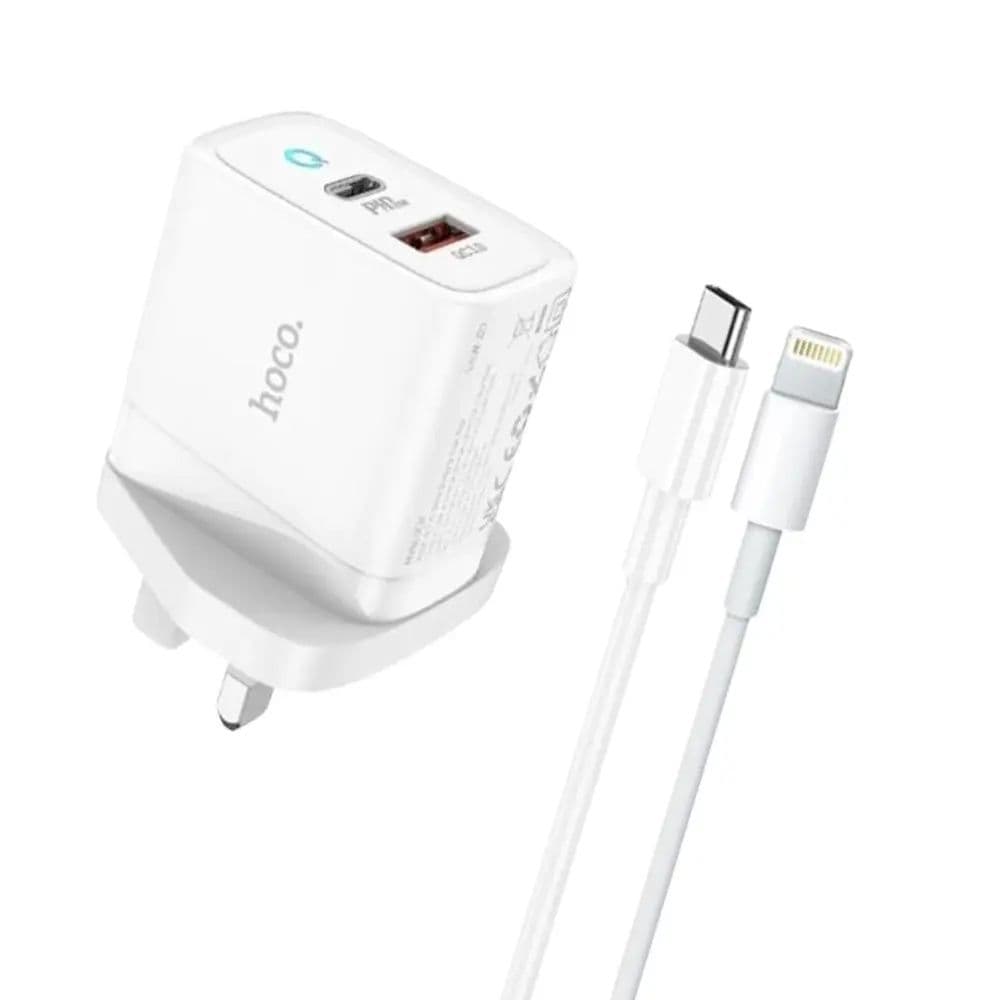 Dual Port Pd20W + Qc3.0 Fast Charger With Usb - C To Lightning Cable - Hoco Dc34