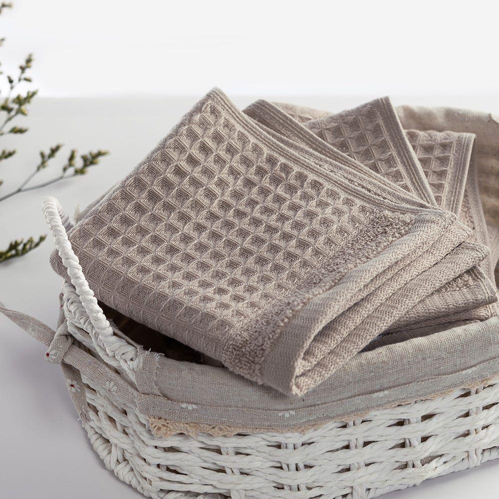 Spa Waffle Terry Reversible Face Towel, Beige Â€“ 500 Gsm, 30X30 Cm