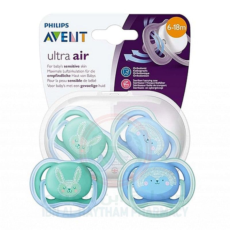 Avent Soother Silicone Ultra Air 6-18M Night Boy 2'S