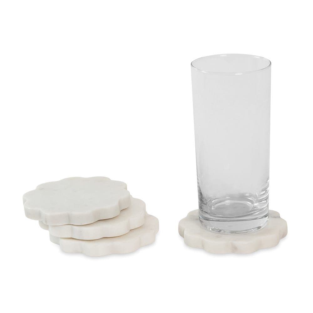Pearl Marble 4-Piece Coaster Set, White - 10Cm