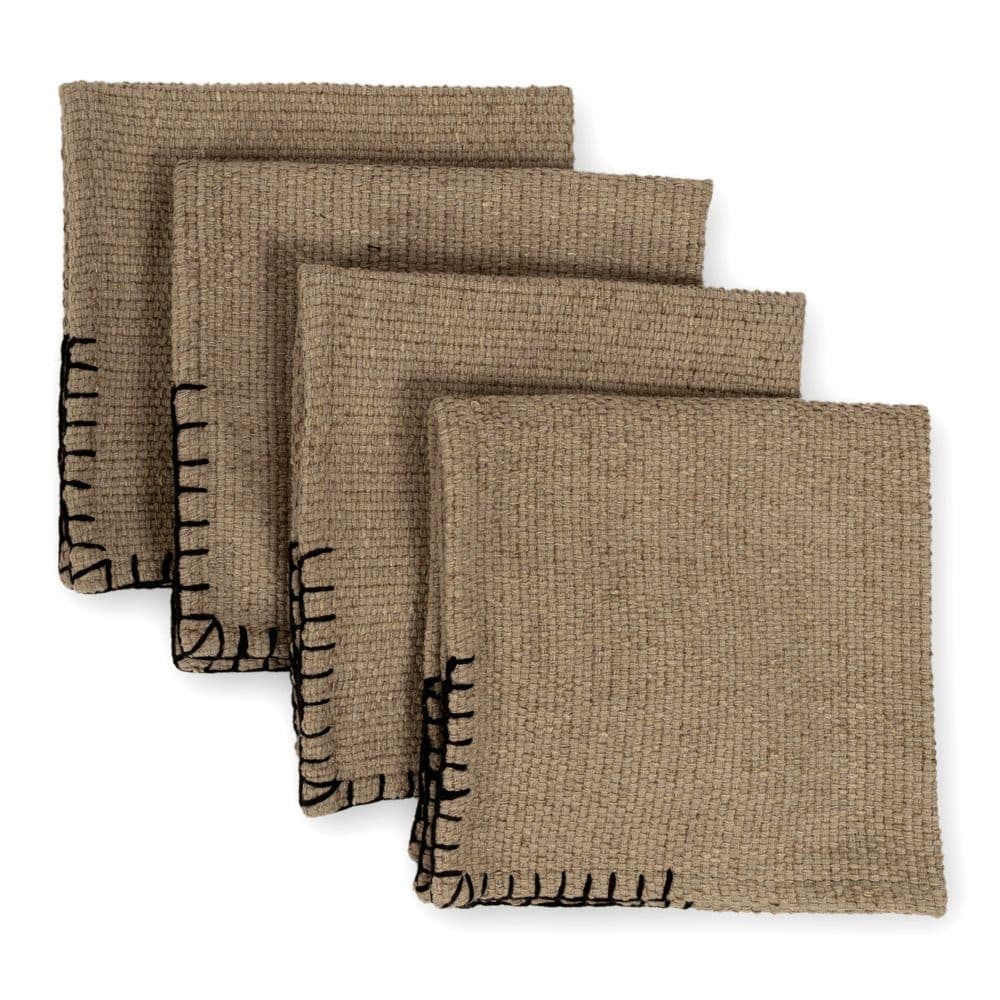 Blanket Stitched Napkin, Natural & Black - Set Of 4, 40X40 Cm