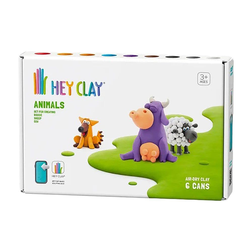 Hey Clay Animals Cow, Doggie, Sheep Air-Dry Clay Diy Kit (6 Cans)