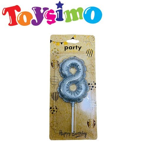 Silver Number 8 Candle (9Cm)