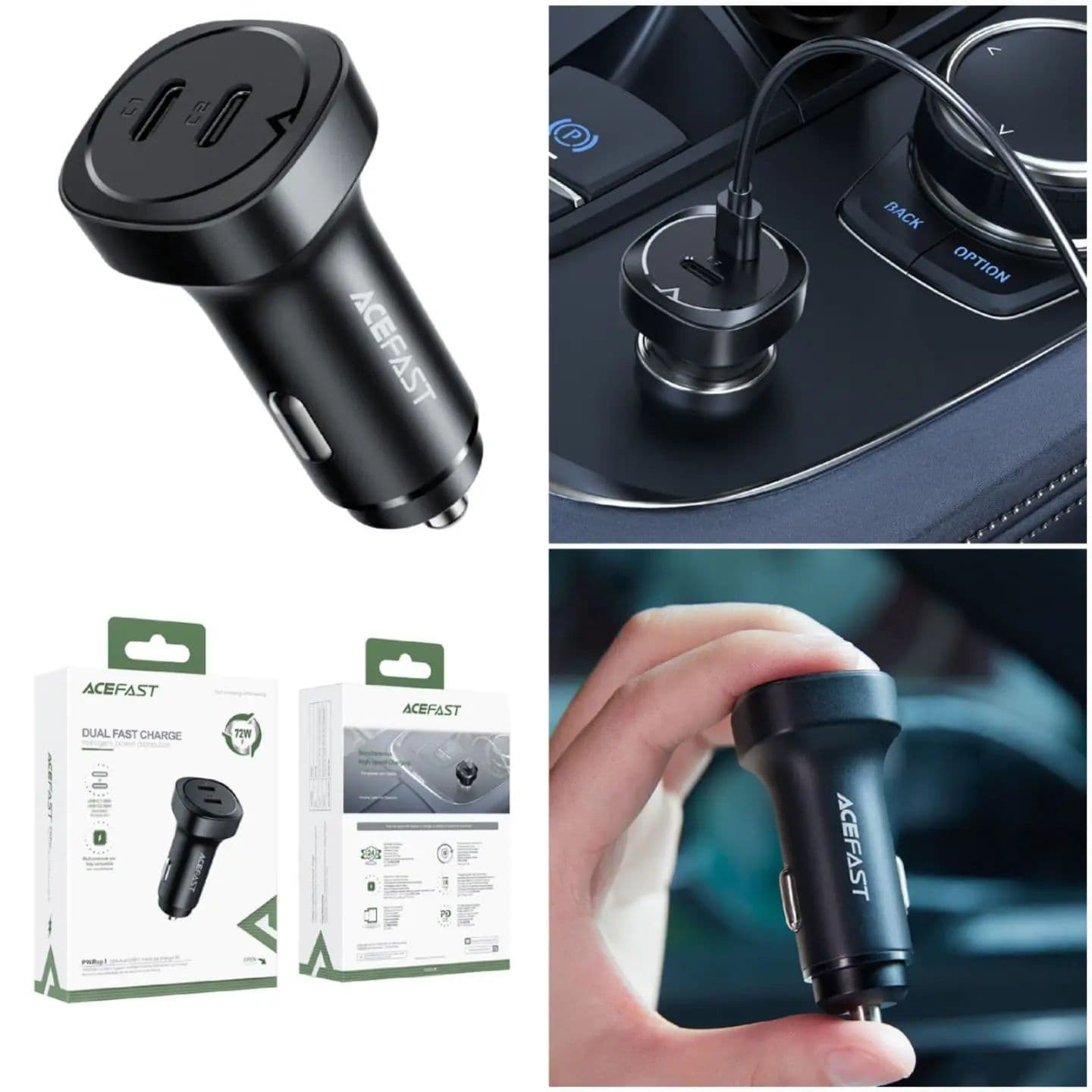 Dual Port Usb - C 72W Metal Fast Car Charger - Acefast B2