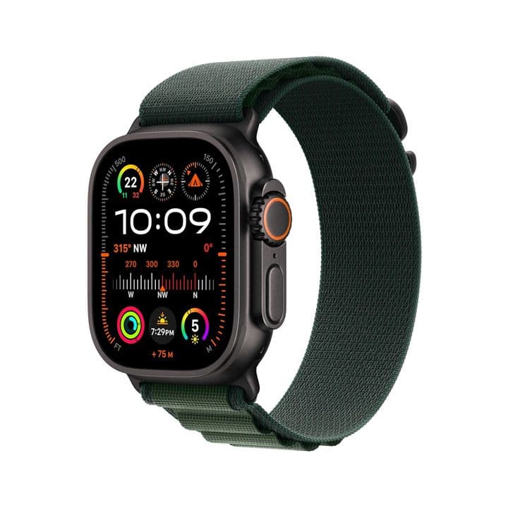 Apple Mx4T3Qa/A Watch Ultra 2 Gps + Cellular 49Mm Black Titanium Case With Dark Green Alpine Loop -