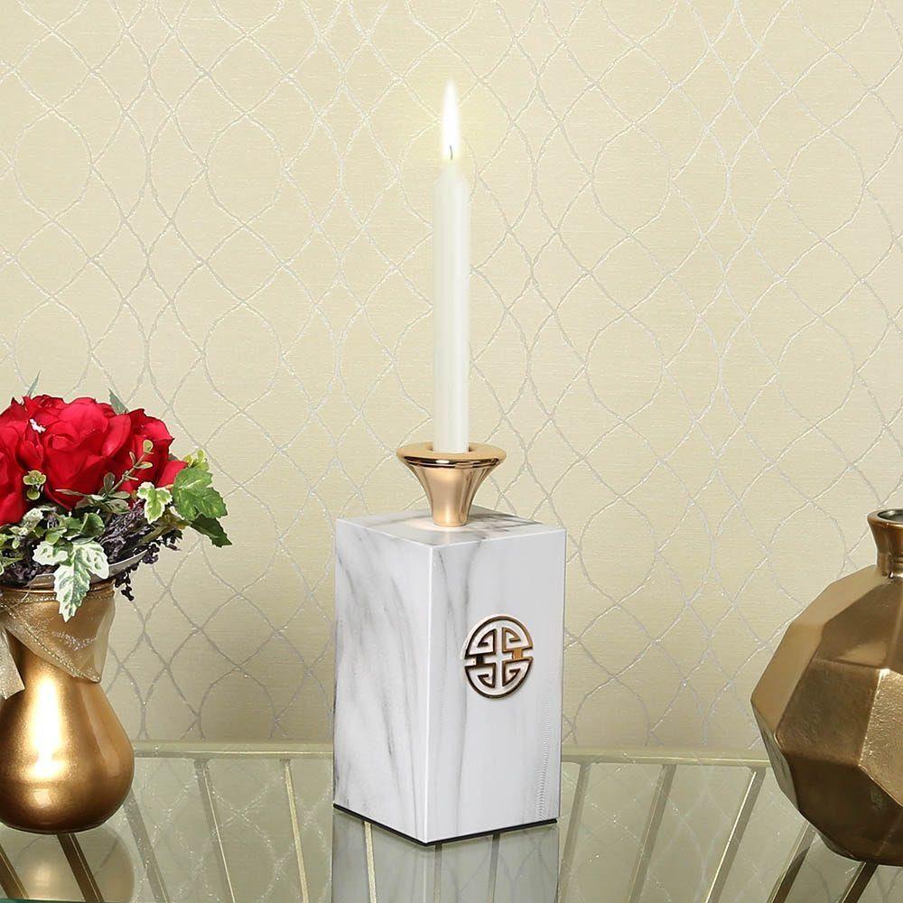 Kyla Candle Holder, Gold & White Â€“ Large