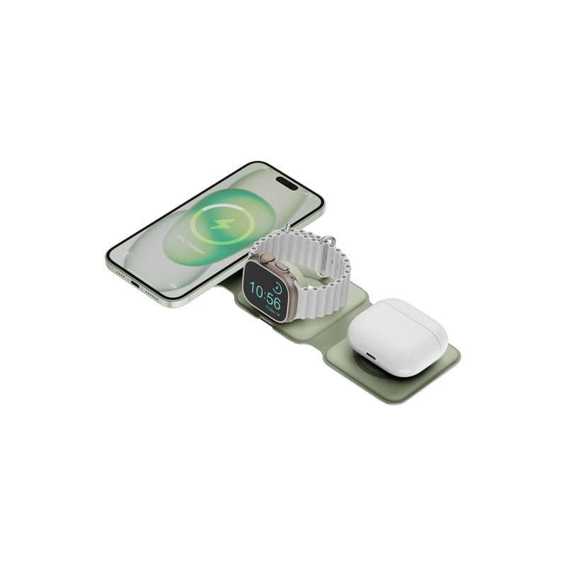 Bazic Gomag Trio Plus 3In1 Elevated Foldable Magnetic Wireless Charger 15W Iphone Watch Airpods Green