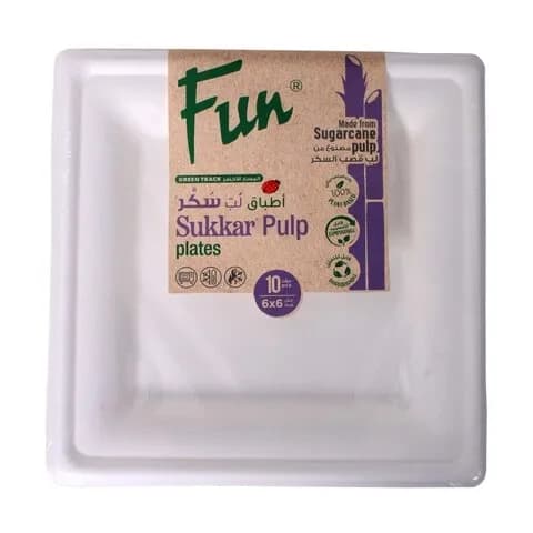 Fun Biofibre Square Plates 6X6 10 Pieces Pack Made From Sugarcane Pulp