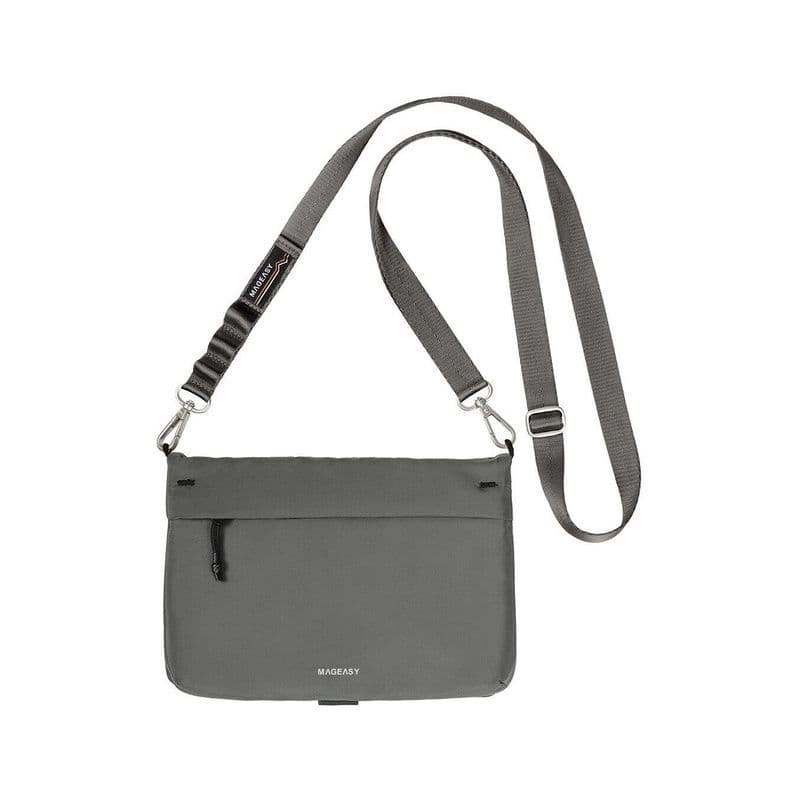 Mageasy 2L Sacoche Utility Crossbody Bag + Strap Phone Lanyard 20Mm-Graphite Black + Concrete Gray