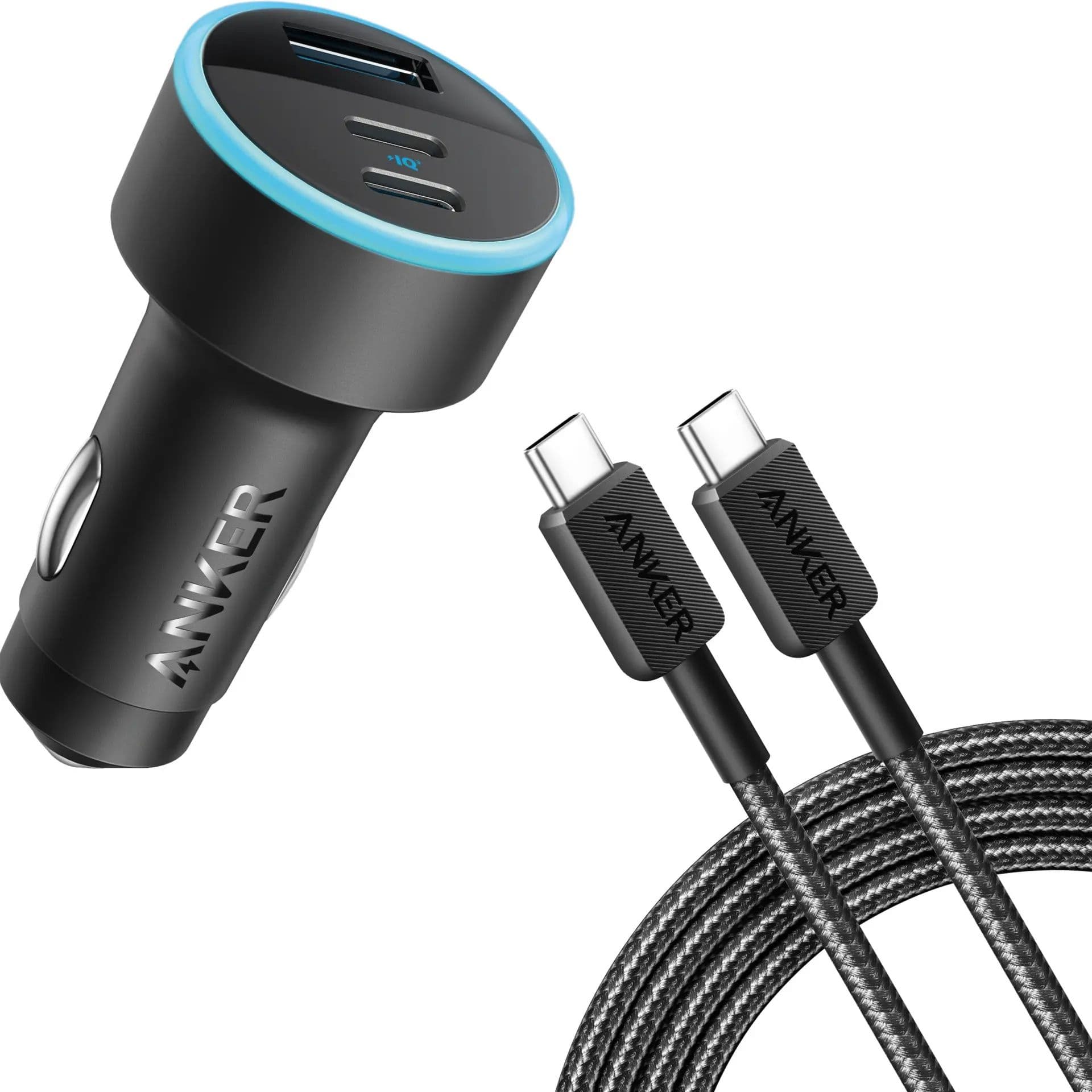 Anker 335 Car Charger With Usb -C To C Cable And 1 Usb-A And 2 Usb-C Port - B2736