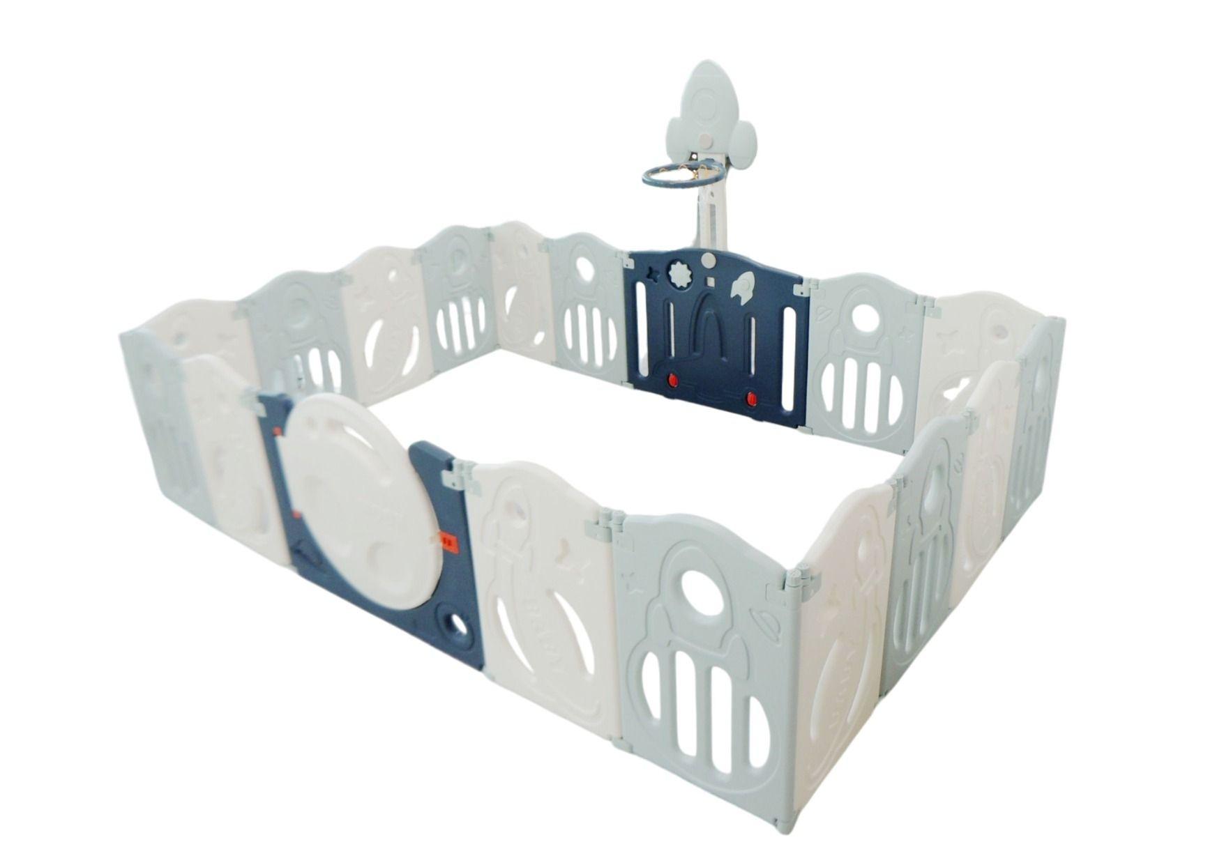 Little Toddlers Foldable Playpen 16 Simple Panel, 1 Game Panel, 1 Door, 1 Basketball Hoop -200Cm X 200Cm X 63Cm