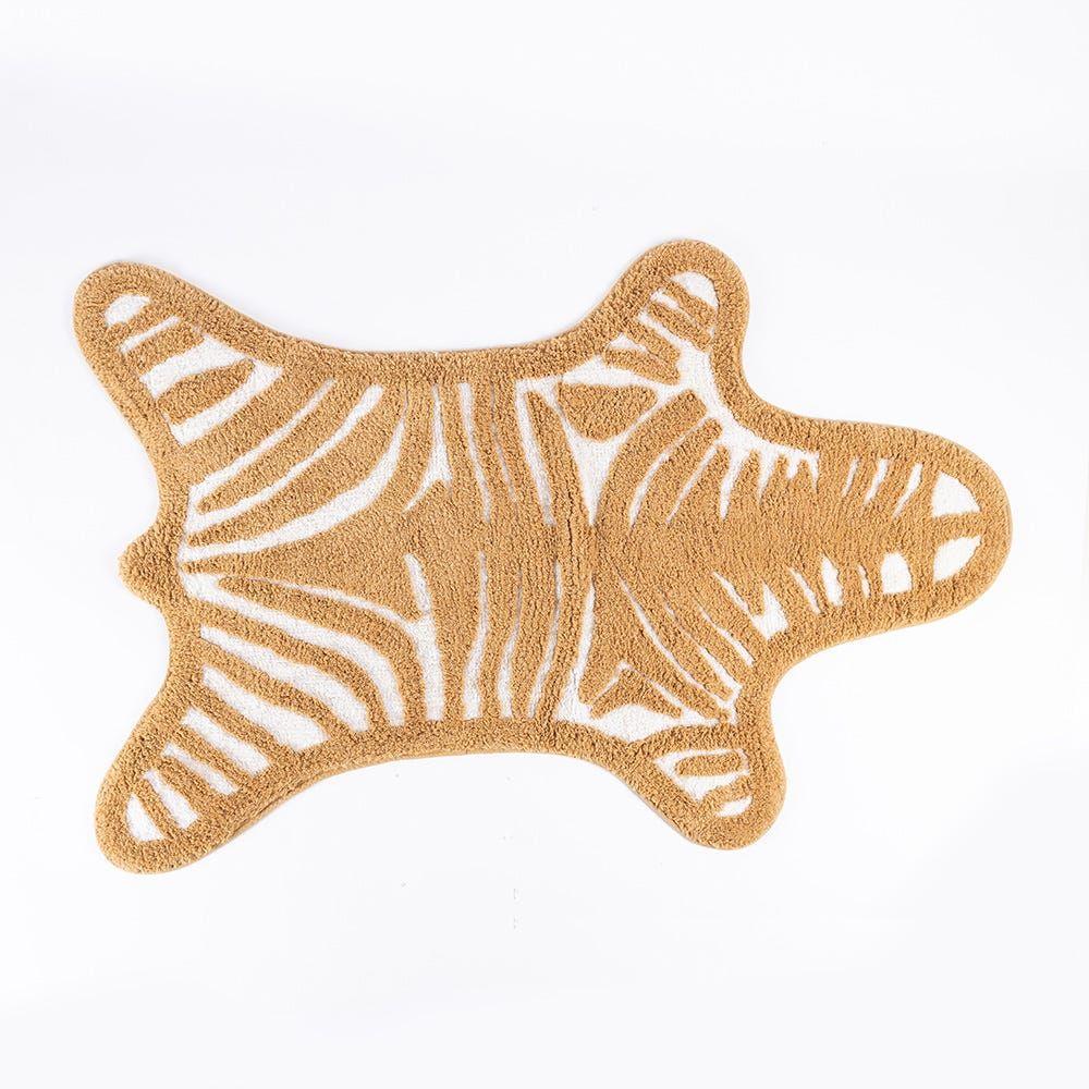 Zebra Shaped Bathmat, White & Gold - 2200 Gsm, 100x68 Cm