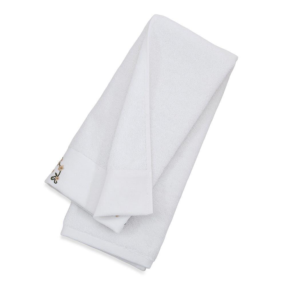 Liza Embroidered Hand Towel, White - 500 Gsm, 50X80 Cm