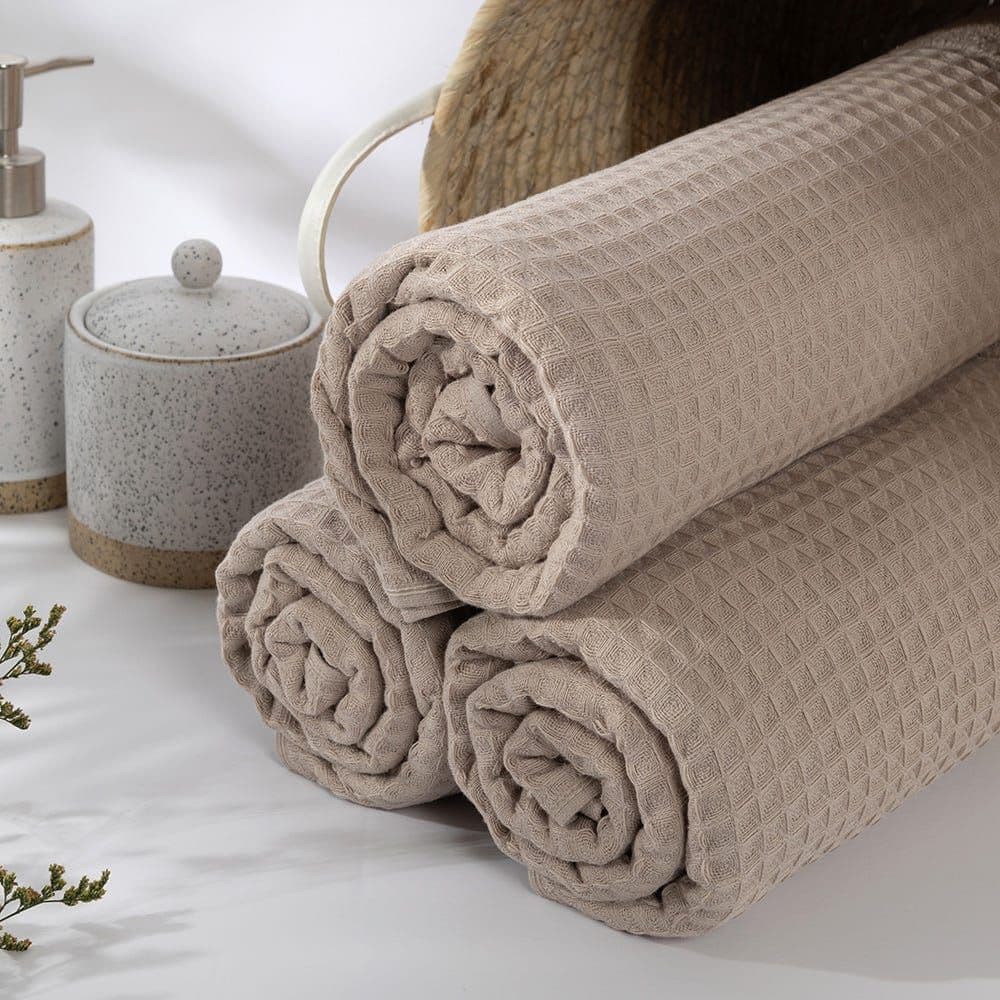 Spa Waffle Terry Reversible Bath Towel, Beige Â€“ 500 Gsm, 70X140 Cm