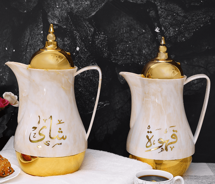 Royalford RF9412 2 Pieces 1 Litre Marble Teapot Set - Brown & Gold