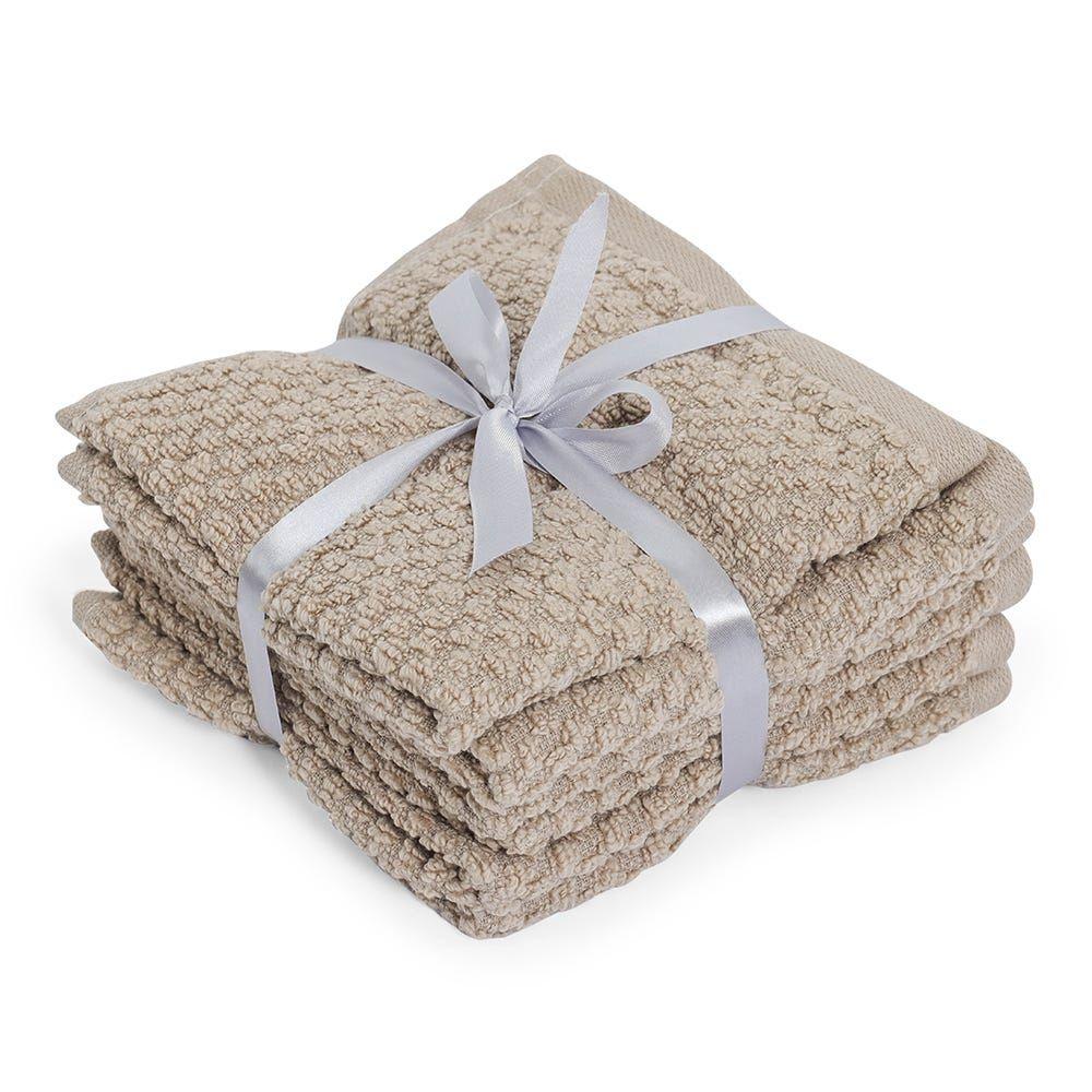 6-Piece Popcorn Textured Face Towel Set, Beige - 30X30 Cm