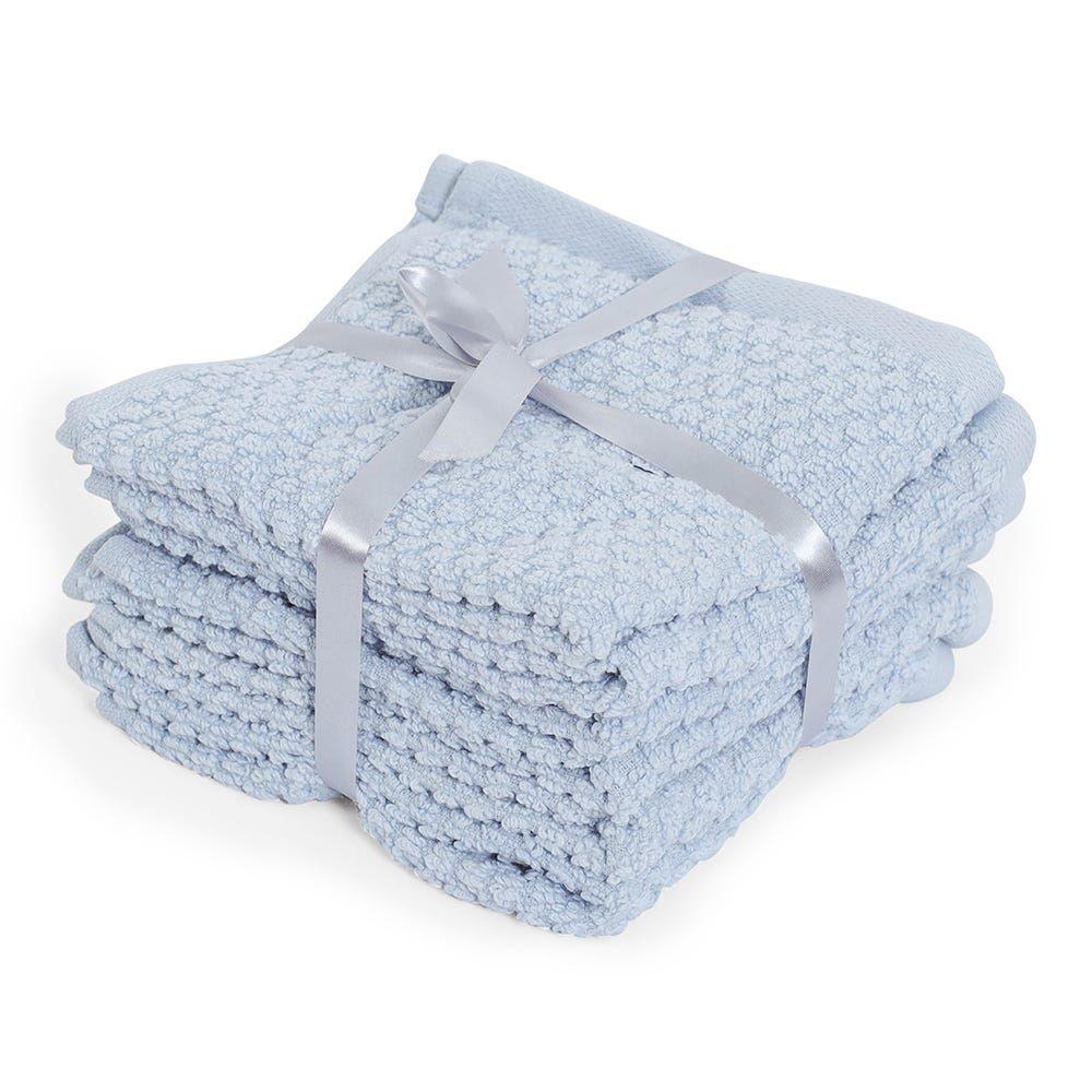 6-Piece Popcorn Textured Face Towel Set, Light Blue - 30X30 Cm