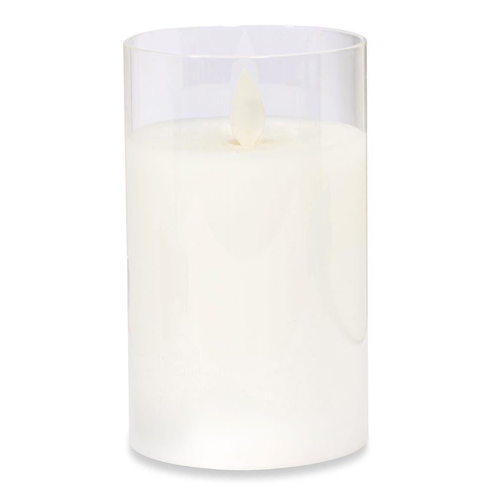 1-Wick Led Pillar Glass Candle, White - 7.5X12.5 Cm