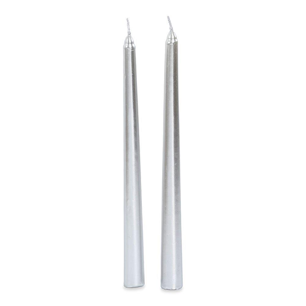 Gala 2-Piece Taper Candle Set, Silver - 2X24.5 Cm