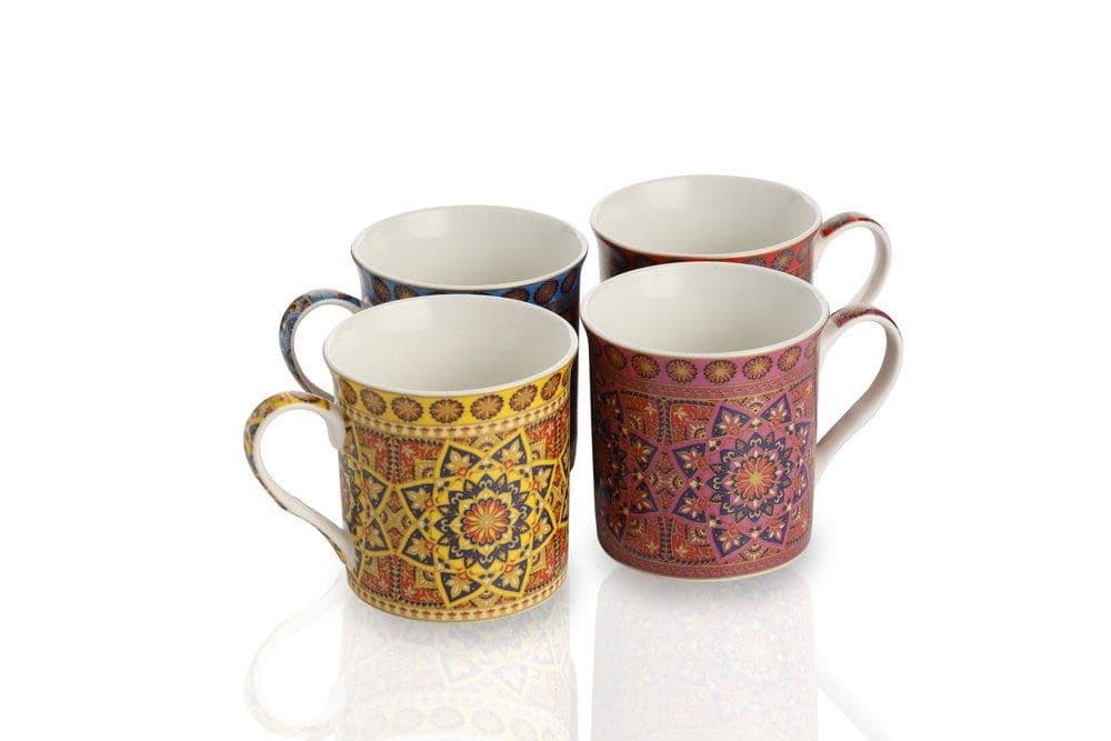 Geometric Porcelain Mug Gift Set - 4 Pieces, Multicolour, 300 Ml