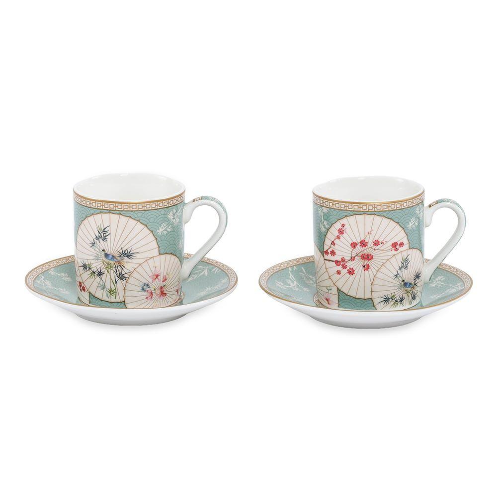 Oriental Dreams Cup And Saucer, Green - Set Of 2, 75 Ml