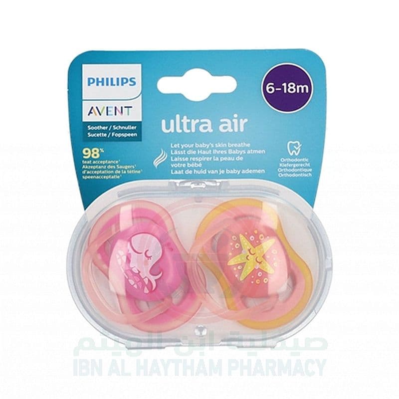 Avent Soother Silicone Ultra Air 6-18M Night Girl 2'S