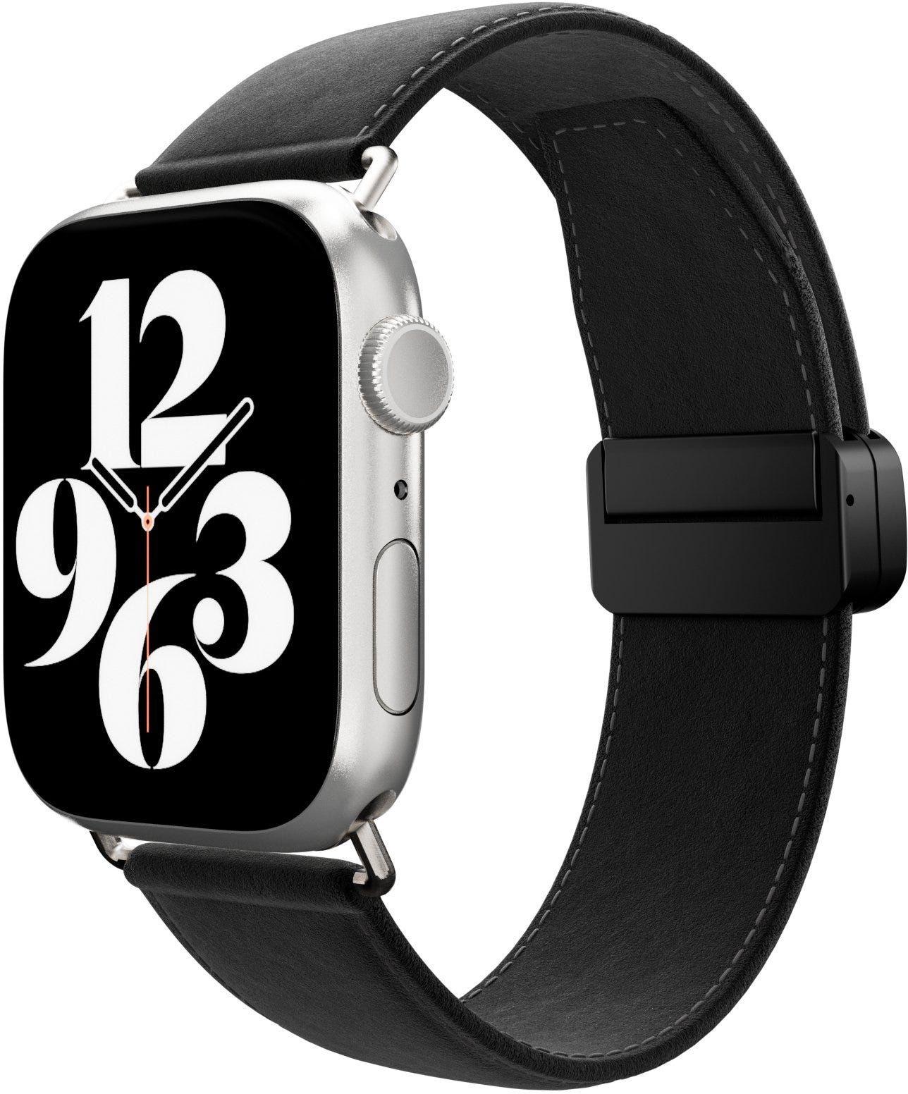 Switcheasy Classic Genuine Leather Watch Band With Magnetic Lock For Apple Watch S 4-9 42/44/45/49Mm - Black